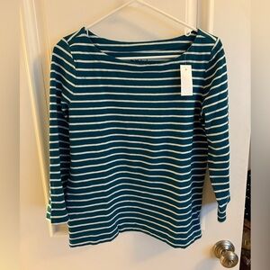 Loft teal long sleeve striped tee NWT